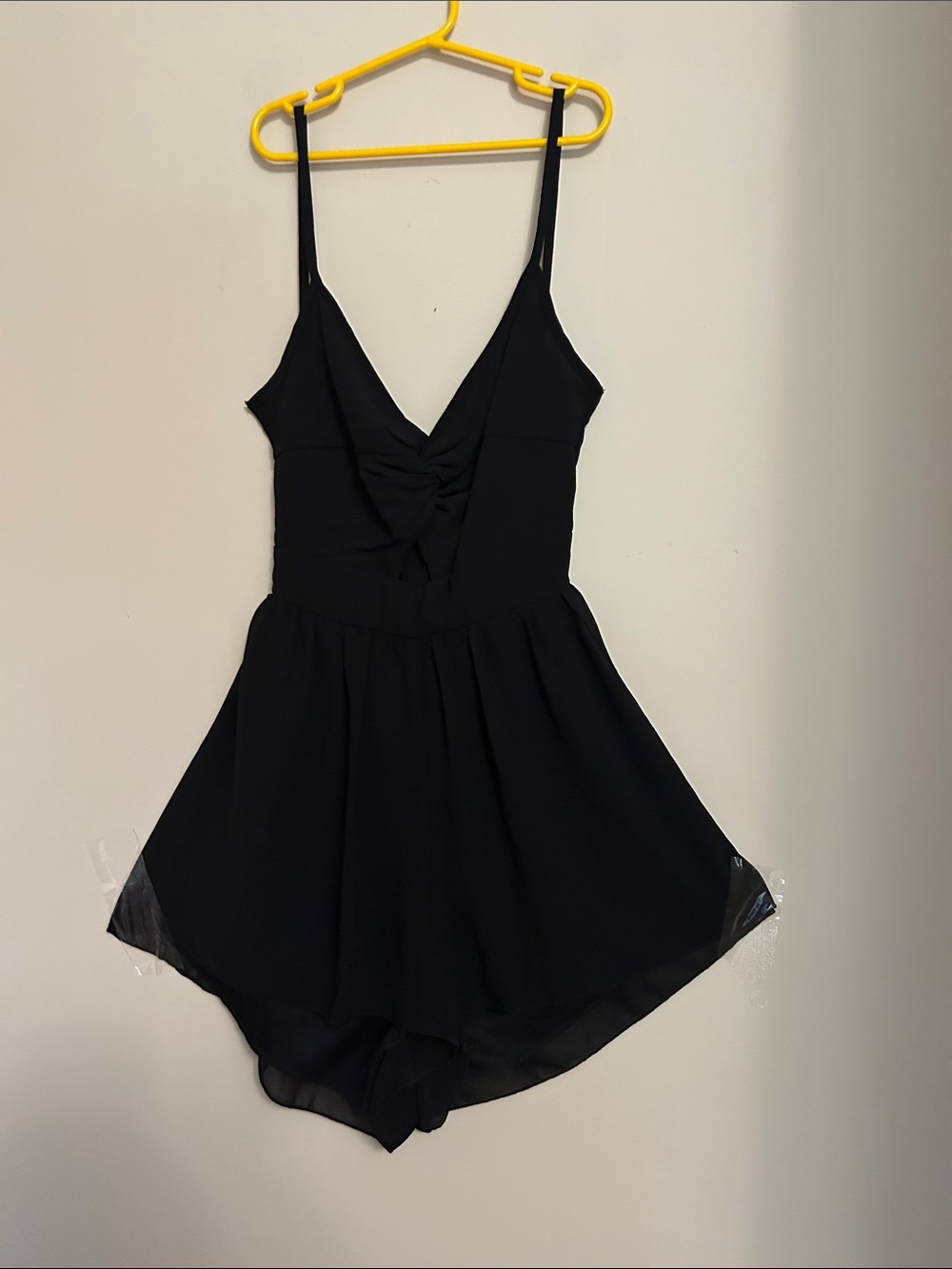 Windsor black spaghetti-strap romper peephole front open back 2 layer short s-S